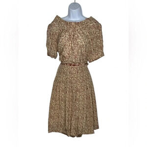 Casch by Gro Abrahamsson cream brown 100% silk skirt blouse outfit sz 40/8 NWT